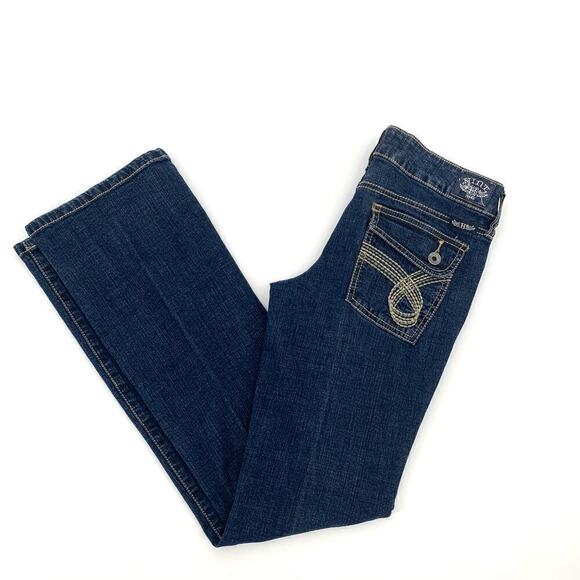 Hint Y2K Low Rise Dark Wash Bootcut Jeans Junior’s Size 5 Embroidered Pockets - Picture 1 of 13